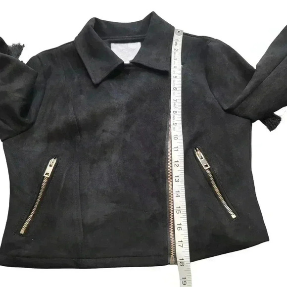 Vera & Lucy Tassel Faux Suede Black Moto Wing Collar Jacket Coat Size M - Picture 11 of 13
